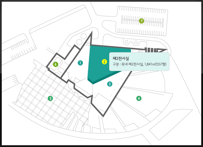 제2전시실-구분 : 옥내 제2전시실, 1,841㎡(557평)